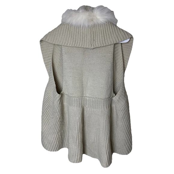 Sisters Sweater Vest Womens XL Faux Fur Trim Ruffle Waterfall Tan White Cream - Picture 6 of 7